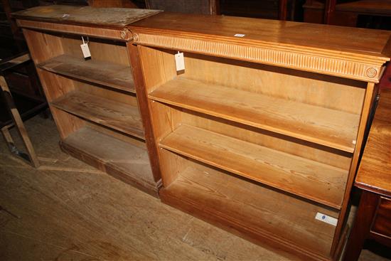Pair of pine open low bookcases